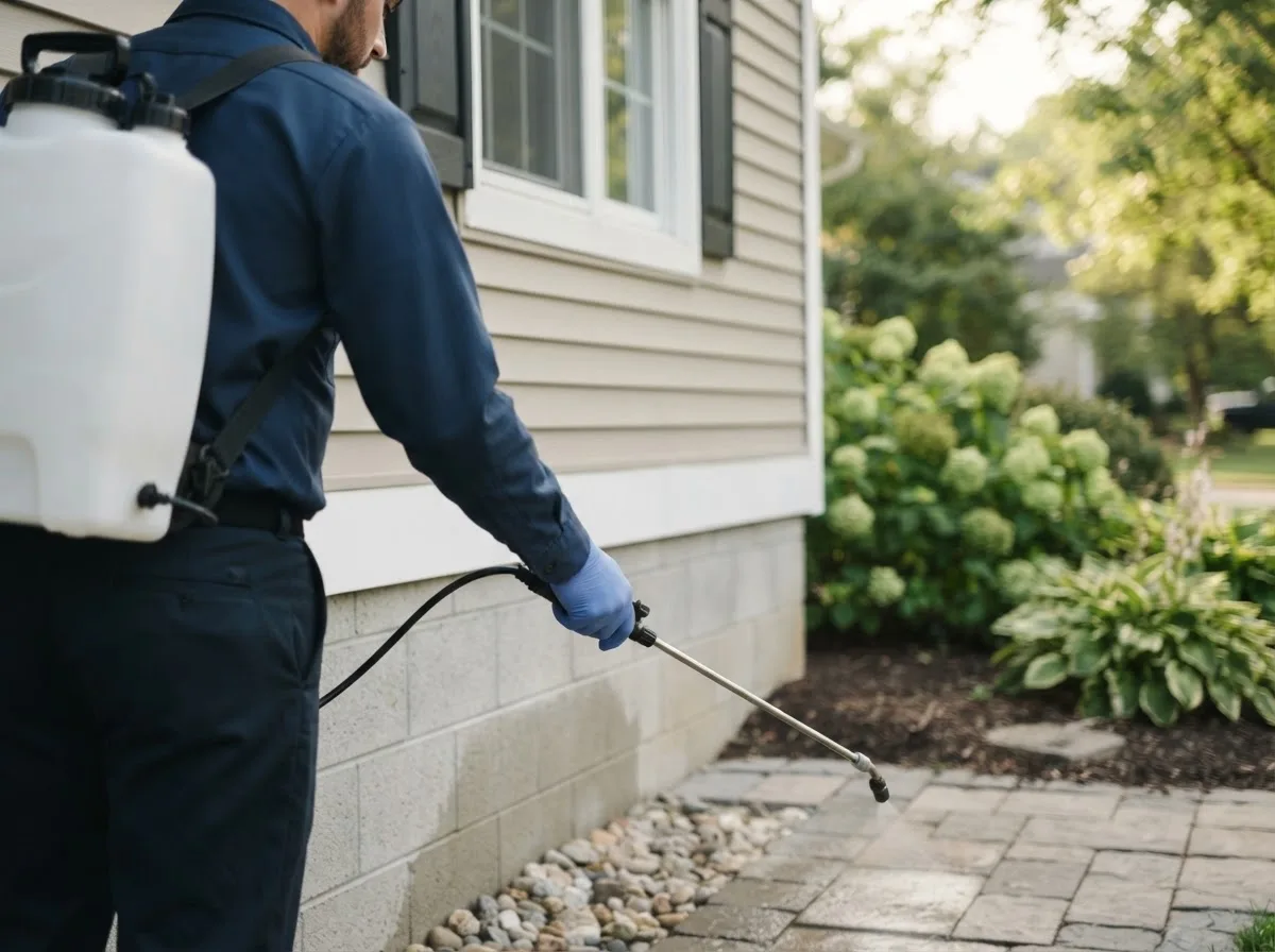 Pest control technician inspecting a home in Danese, WV